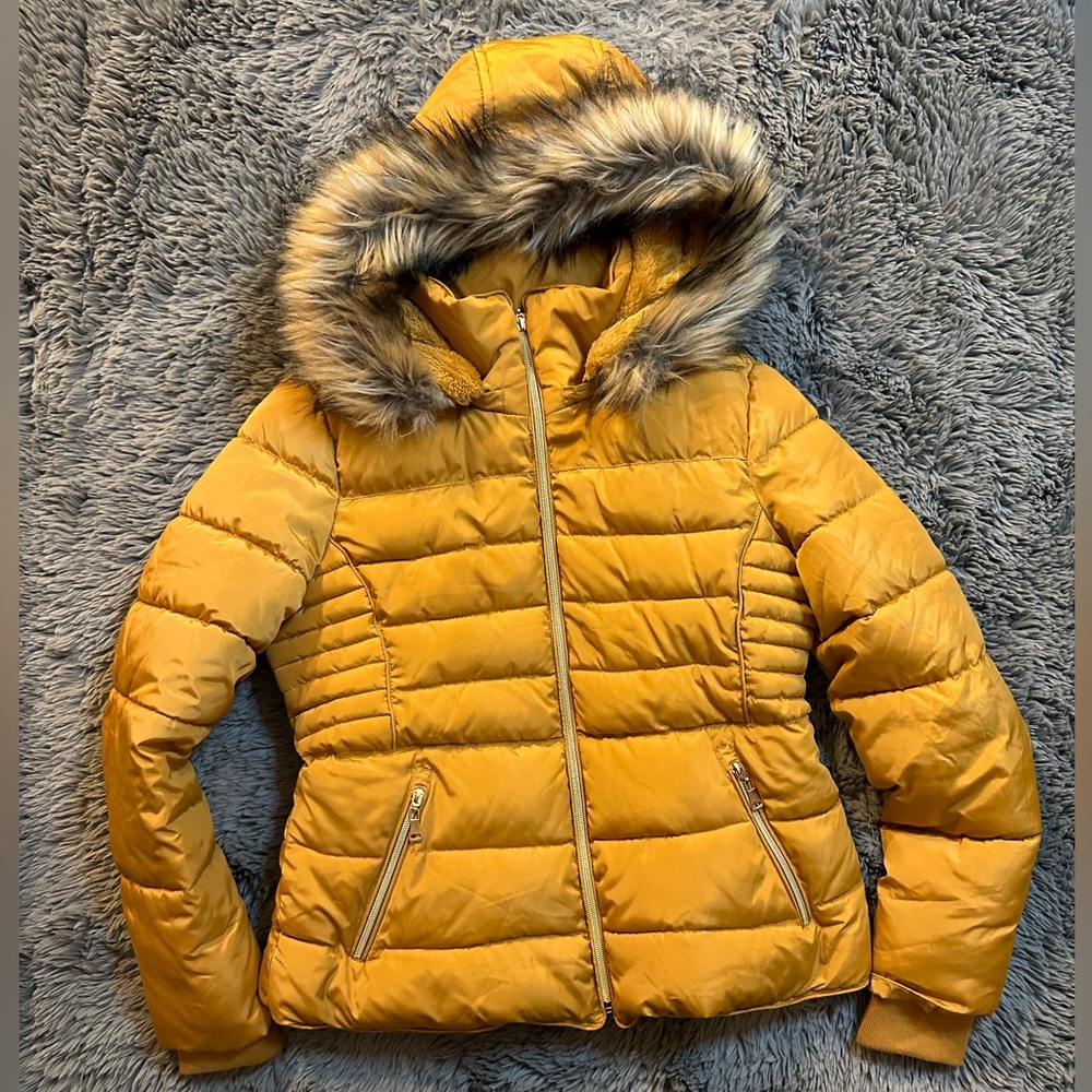 BodiLove Women's Winter Quilted Puffer Jacket with Removable Faux Fur Size Small